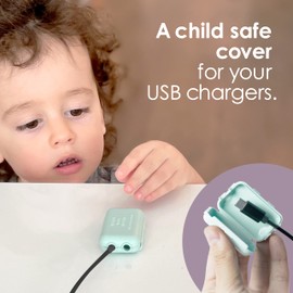 Watch Your Mouth Baby Proof Cord Cover | Award-Winning USB Charger Cover for Baby Proofing Cords | BPA & Phthalate-Free Charger Cover Protector | Electrical Safety Baby Products, (3-Pack, Dusty Aqua)