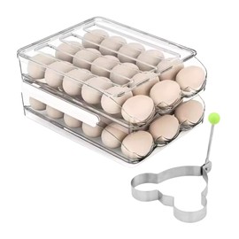Set x2 Egg Organizer for Refrigerator - 36-Egg Dispenser with Stackable and Sliding Compartments | Egg Holder for Fridge | Non-Stick Shaped Egg Frying Mold - Ideal for Pancakes, Tortillas, and More
