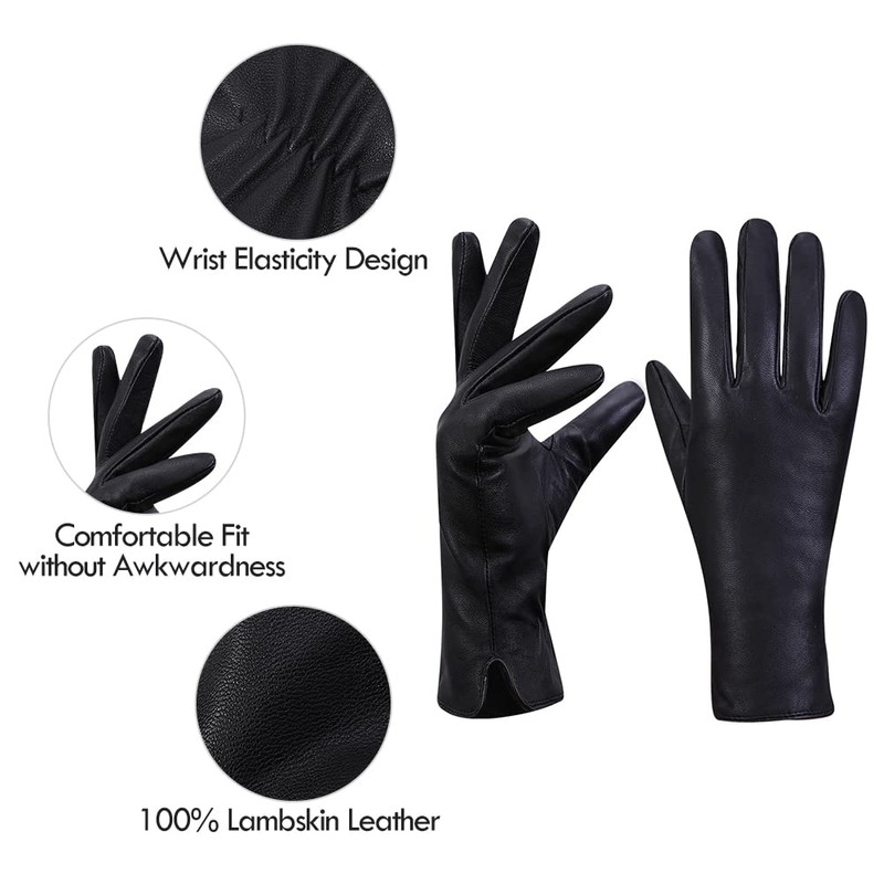 Women's Winter Leather Gloves Nappa Lambskin Touch Screen Gloves Warm