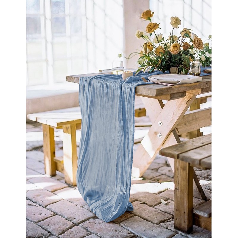Pesonlook 6 Pack Dusty Blue Cheesecloth Table Runner,10FT Boho Table