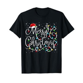 Merry Christmas Lights Santa Hat Xmas Family Matching Pajama T-Shirt