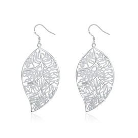 925 Silver Plated-leaf skeleton Drop earrings-Exquisitely crafted Natural Leaf Filigree Earrings-Curved Filigree Leaf Drop Earrings-Filigree Silver Earrings