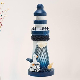 HOMSFOU Decor for Home Wooden Lighthouse Decor Nautical Lighthouse Figurine Ocean Rustic Lighted Tower Sea Beach Themed Statue Mediterranean Style Ornament for Home Tabletop Random Style