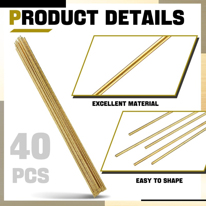 Moxweyeni 40 Pcs Brass Rods 1.5 mm 2 mm Brass