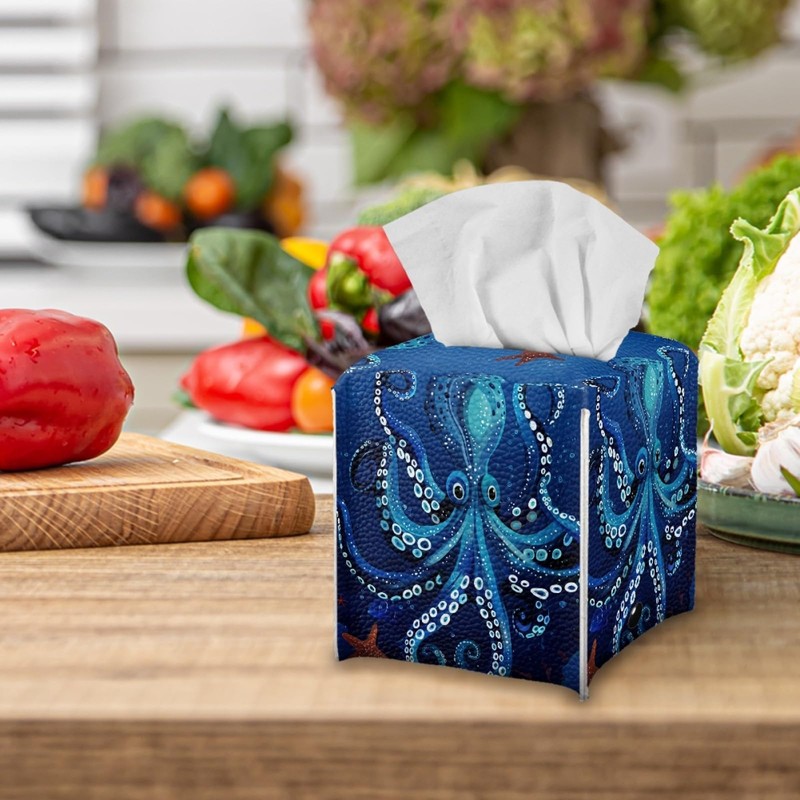 Pzuqiu Octopus Square Tissue Box Cover Facial Paper Cover for