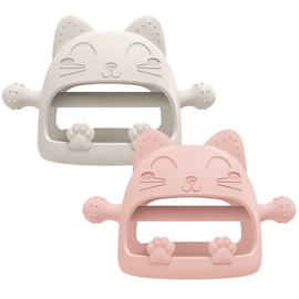 2 Pack Baby Teether Toys,Silicone Teething Toys for Babies 0-6 Months,Never Drop Baby Chew Toys for Teething Relief, Teething Pacifiers,Baby Toys 0-6 Months,Ideal Gifts for Baby Shower（Cartoon Cat）