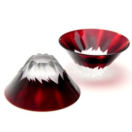 [Artisan] [Economic Finance Awards Winner] 田島 glassmaking Fuji Mountain View 祝盃 zamasu Red Fuji with Wooden Box, Gift Wrapping, Works with