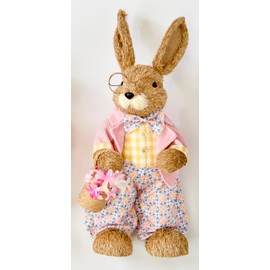 Worth Imports 20" Natural Sisal Standing Easter Bunny Holding Basket of Flowers