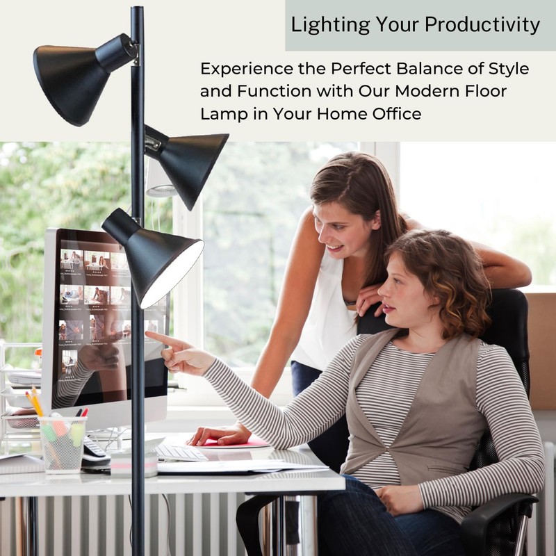 LIGHTACCENTS Black Tree Floor Lamp with 3 Adjustable Lights –