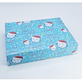 4 Sheets 4 Tags Cute Faces Happy 1st Christmas As My Cousin Wrapping paper First Christmas Blue Family Relation Giftwrap (PA)