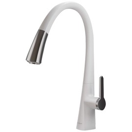 Kraus KPF-1673CHWH Nolen Dual Function Pull, Faucets for Kitchen Sinks, Single-Handle, 16 3/8 Inch, Matte White/Chrome