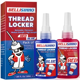 Thread Lock Blue and Red, Medium and Strong Strength Threadlocker, Thread Locker for Nuts, Bolts, Fasteners and Metals, Anaerobic Curing Screw Glue to Prevent Loosening (Blue and Red)