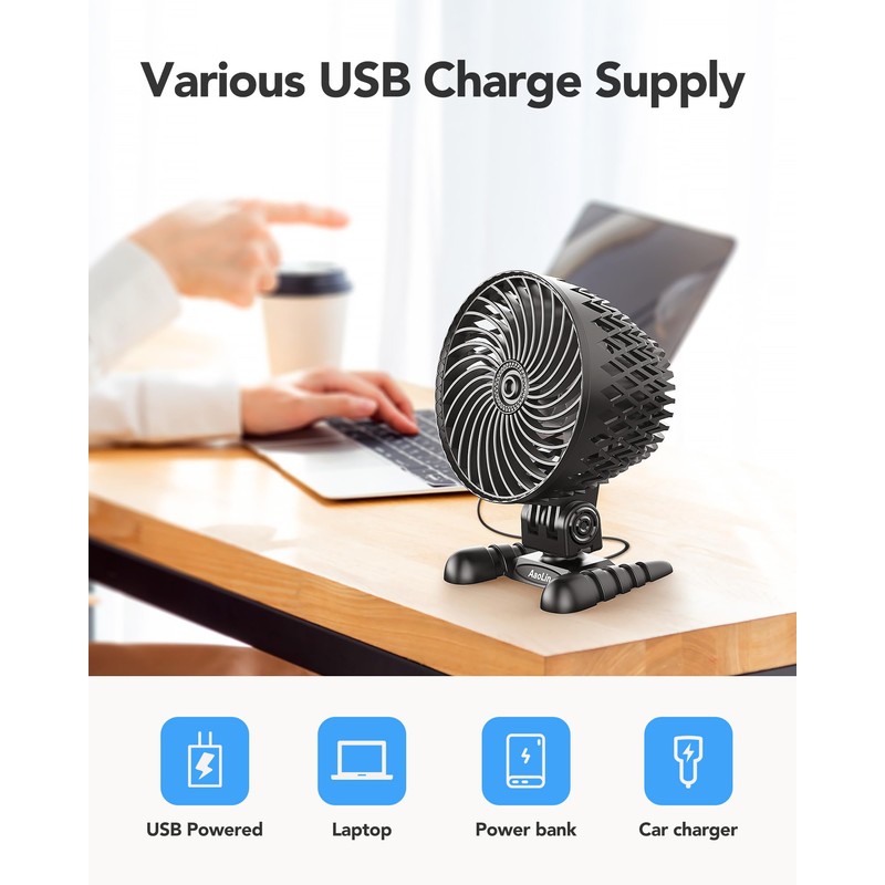 AaoLin USB Desk Fan, Table Fan with CVT Variable Speeds,