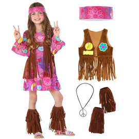 Morph Morph Hippie Kostüm Kinder, Hippie Kostüm Mädchen, Hippi Kostüm Mädchen, Hippie Kostüm Kinder Mädchen Größe S