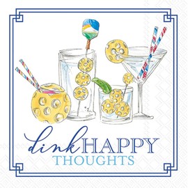 Generic IHR Ideal Home PickleBall Drinks Dink Happy Thoughts Rosanne Beck Disposable 3-Ply Paper Party Napkin Pack, 5"" x 5"", 20-Count (Two Sets - 40 Napkins), White