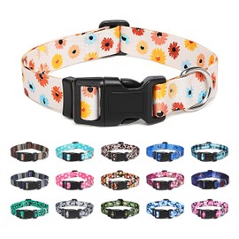 Suredoo Adjustable Dog Collar with Patterns, Ultra Comfy Soft Nylon Breathable Pet Collar for Small Medium Large Dogs (L, Floral Daisy)