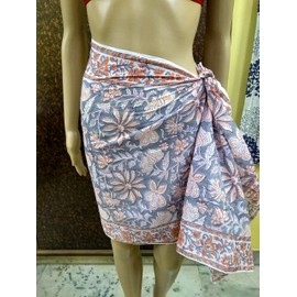 FIKIMOS Cotton Scarfs For Women’s Apparel Fabric Hand Block Printed 70x20 Inch Mini Stoll For Girls Scarfs No-10 Orange 70 x 20 inch