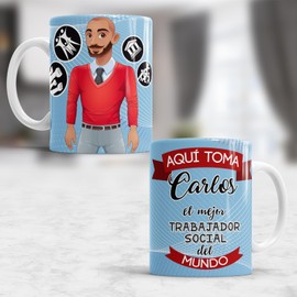 Taza El Mejor Trabajador Social Del Mundo Personalizada 11Oz Blanca Mod619