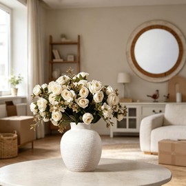 Heifgott Ceramic Flower Vase Home Decor - Small Farmhouse Table Vases Rustic Vintage Living Room Kitchen Bedroom Decorations for House Book Shelf Office Coffee Desk Dining Fireplace White (6" Rustic)