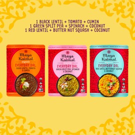 Maya Kaimal Foods - Organic Indian Everyday Dal - Variety Pack 10oz - Red Lentil, Black Lentil, Green Split Pea - Fully Cooked - Vegan - Microwavable - Ready to Eat Meals - Pack of 3