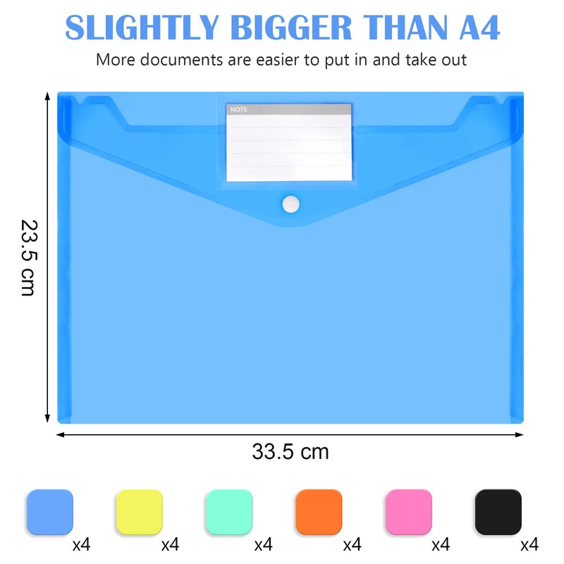 Plastic Wallets - 24 Pack A4 Folders Wallets Plastic Document