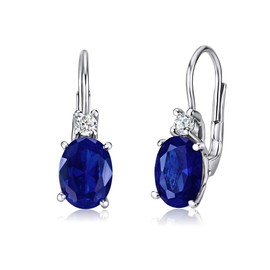 SILVEGO Women's Earrings 925 Sterling Silver with Synthetic Sapphire, Stone Metal White Gold Silver, Created Sapphire