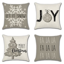 JOTOM Christmas Cushion Covers 45x45cm Christmas Decor Throw Pillow Cover Xmas Tree Let It Snow Merry Christmas Pillowcase Farmhouse Cushion Case for Couch Outdoor Winter Holiday Decor Set of 4 (Grey)