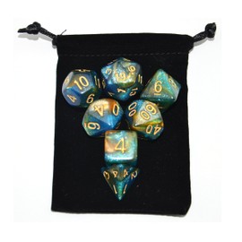 SmartDealsPro Glitter Polyhedral Dice Sets with Pouches for DND RPG MTG Dungeon and Dragons Table Board Roll Playing Games D4 D8 D10 D12 D20 (Blue-Gold)