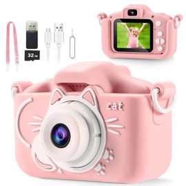 AOGELI Kids Camera for Girls, 2 Lens Selfie Kids Camera,Kids Digital Camera Toys for 4 5 6 7 8 9 Year Old Girl Christmas Birthday Gifts,MP3 Player,Camera for Kids,Toddler Camera with 32GB-Card Pink