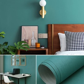 Safiyya Peel and Stick Wallpaper Teal Green Contact Paper Removable Wallpaper Linen Texture Contact Paper Turquoise Green Wallpaper Decorative Self Adhesive Wallpaper Vinyl Rolls 118"x15.7"