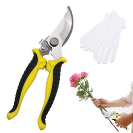 Garden Shears - Bypass Rose Shears, Tree Shears for Fresh Branches and Flowers, High-Quality Steel Blades, Ergonomic, Non-Slip Secateurs, Length: 19 cm, Garden Shears Small, Includes Glove