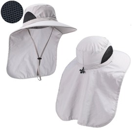 Quasarion Safari Hat, Sun Hat, Wide Brim, Windproof, Sun Protection, Breathable, Gardening, Size Adjustable, Full Face Cover, Removable, For Mountain Climbing, Fishing, Farming, Unisex, gray (light