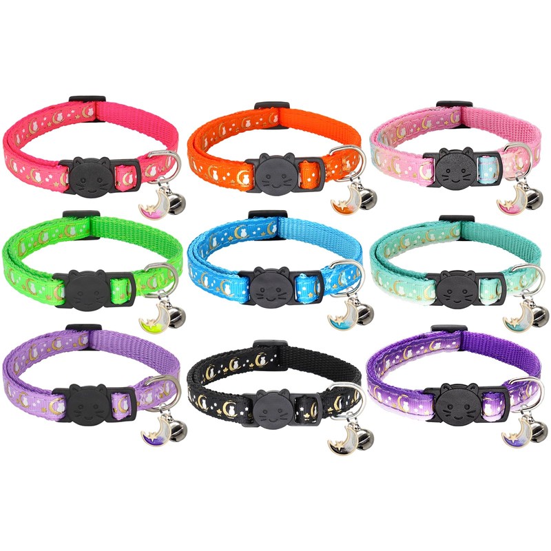 Giecooh 2 Pack Breakaway Cat Collar with Bells,Adjustable Moon and