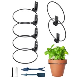 NACETURE Flower Pot Holder Ring for Wall Mount Foldable – Heavy Duty Round Metal Planter Hooks Hangers - Fence Pot Plant Holders Hanging Bracket for Outdoor Indoor (6 Inch 6 Pack)