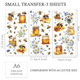 OLYCRAFT 3pcs/set Bee Daisy Rub on Transfers for Furniture And Crafts 15x30cm Vintage Honey Furniture Decals Honeycomb Flower Transfer Stickers Rub on Decals for Wood Furniture Home Decor