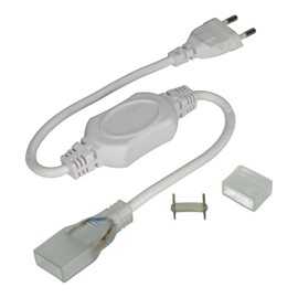 Jandei 20 x 8 mm Wide LED Strip Connecting Kit 220V Max Power 15A 3300W and 276LEDs/Meter IP65 Outdoor Use Includes Plug, Connector Spike and End Cap