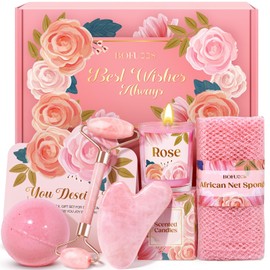 Bofuoos Valentines Day Gifts for Her, Women, Wife, Mom, Teen Girls - Gua Sha & Jade Roller Facial Tools Gifts Set, Self Care Spa & Bath Gift Baskets for Women, Christmas, White Elephant, Birthday Gift