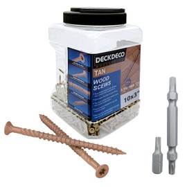 DECK DECO Wood Screws #10 x 3 372pcs(Approx), Tan Ruspert Coating Exterior Deck Screws, Torx/Star Drive Flat Head,Twist Shank, Cut Tip/Thread, Bit Included, 5.5 lb/Box