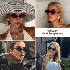 ViewJoy Retro Oval Sunglasses for Women Vintage 90s Y2K Trendy Designer Brown Sun Glasses