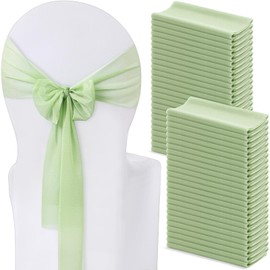 Moukeren 50 Pcs Chiffon Chair Sash Bow Ties Chair Ribbon Back Ties Chair Cover Band Bulk Dining Chair Cover Decoration for Wedding Party Ceremony Banquet Birthday Event Home Decoration (Sage Green)