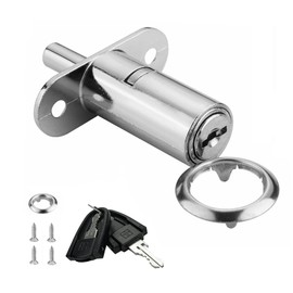 XIEHE Zinc Alloy Push Plunger Sliding Cabinet Door Lock 3/4" Cylinder Diameter 19mm Keyd Different with 2 Keys Cylinder Long 32mm (D0.7*L1.2inch) Chrome, 1PACK
