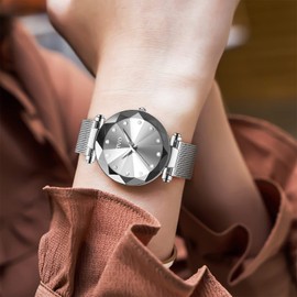 CIVO Women's Watch Waterproof Stars Bracelet Elegant Casual Quartz Watch for Women Mesh Fashion Creative, B-5【Set】Silver