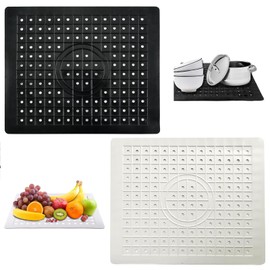 Sink Protector Mat, 2 Pcs Kitchen Sink Mat, 31 x 26 cm Anti Slip Sink Protector Mat Soft Rubber Kitchen Sink Mat for The Kitchen Sink or Countertops Functional Dish Drainer(Black+White)