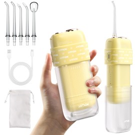 JIMOK Portable Water Flosser Mini Cordless Portable Oral Irrigator Water Teeth Cleaner Pick,Telescopic Water Tank,4 Modes & IPX8 Waterproof, Home & Travel Water Flossers for Teeth (Yellow)