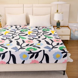 NATURETY Bedding Fitted Sheet with Deep Pocket,Thicken Printed Flower Fabric Bed Sheets (Floral, King)