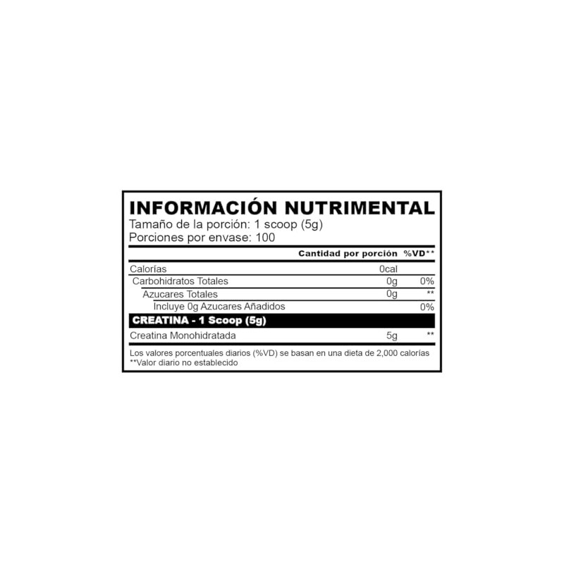 Creatina Monohidratada Pura, Suplemento Dietético, Sin Saborizante, 500g, 100 Servicios,