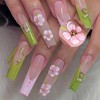 BABALAL Press on Nails Long Square Fake Nails Green French