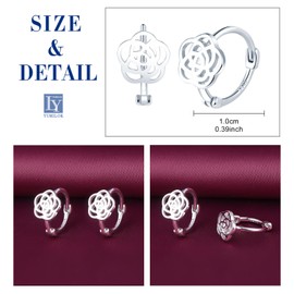 Yumilok Women's Earrings Hollow Camellia Flower Rose Hoop Earrings Small 925 Sterling Silver Huggie Piercings For Women, Sterling Silver