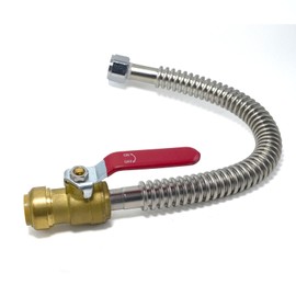 Stainless Steel Corrugated Flexible Water Heater Connector, 3/4" Ball Valve x 3/4" FIP, Push To Connect Brass Plumbing Fitting, 24" Length