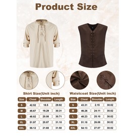 Suhine 6 Pcs Men's Renaissance Costume Set Medieval Vest Shirt Ankle Banded Pants Viking Belt Armband Pouch (Medium)